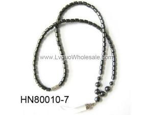 Crystal Opal Beads Pendant Horn Shape with Hematite Beads Strands Necklace